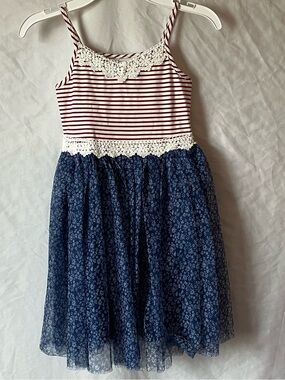 Zunie Girls Patriotic Lace & Tulle Dress Size 6 Red White Blue